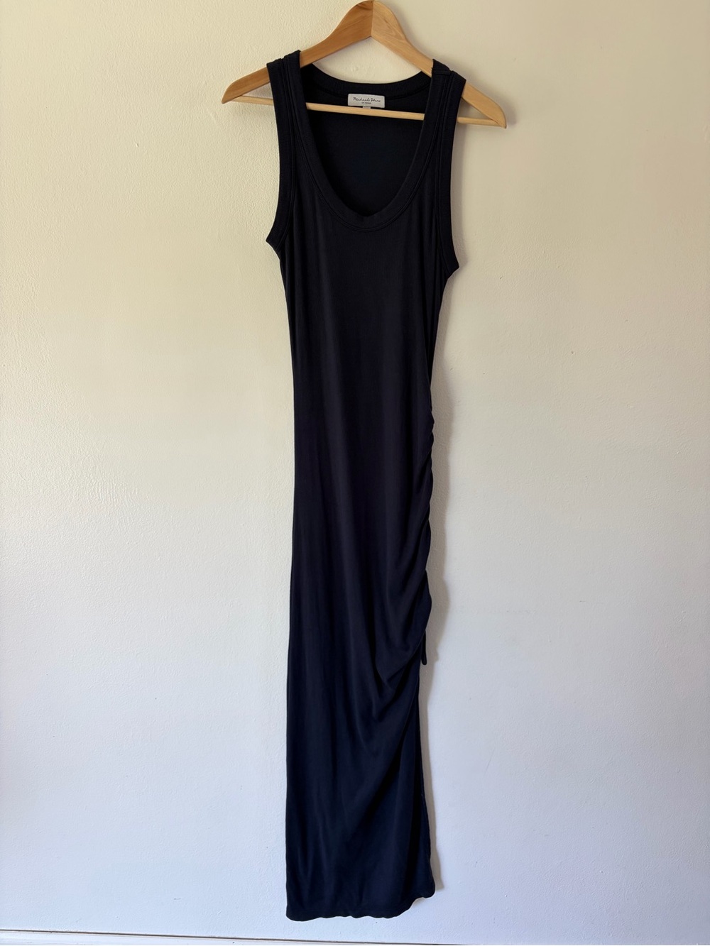 Michael Stars Marine Maxi Dress Dark Blue Ribbed Sleeveless Ruched Side‎ Small